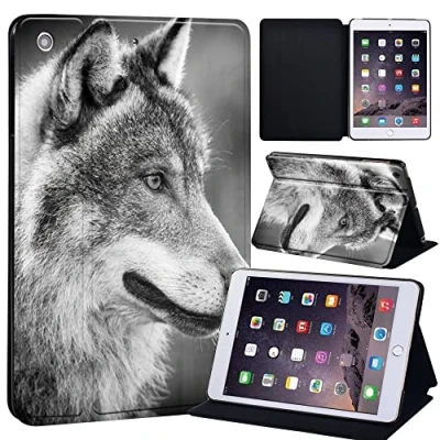 Image of animal Printed Case for iPad Mini 1/2/3, Lightweight Trifold Stand with Auto Sleep/Wake, Microfiber Lining, Hard Back Cover 1/Mini 2/Mini 3 (Wolf)