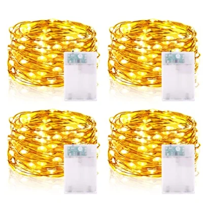 Image of Fairy Lights Battery with Timer, 5m 50 LED Micro Wire String Timer Indoor Outdoor Lighting, Bedroom, Wedding Decor, Birthday Party Decoration (4 Packs, Warm White)