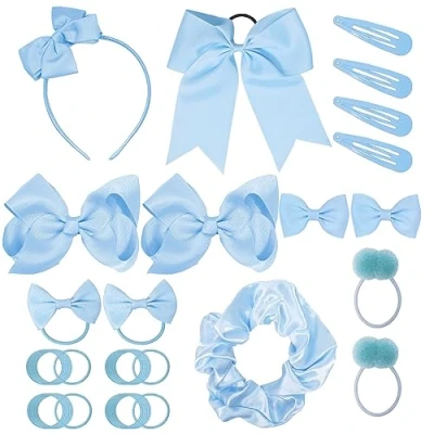 Image of 45Pcs Sky Blue School Girls Hair Accessories Kit Bow Headband Clips Ponytail Holder Barrettes,Hair for Girl Birthday Gift