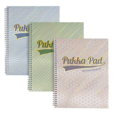 Image of Pukka Pad Haze A4 Jotta Notebook Pack of 3 Card Cover Wire Bound Notepads with 200 Pages, 100 Sheets 80GSM 8mm Feint Ruled Paper 4 Hole Punched for School Notes, Office Projects, and Home Memos