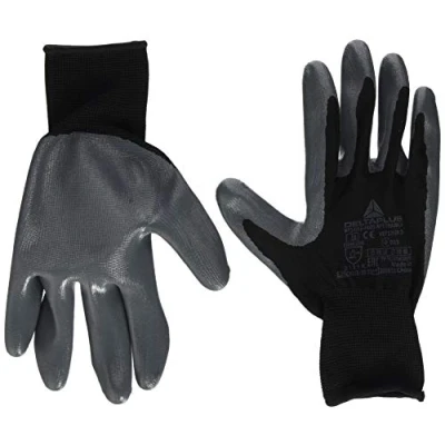 Image of Delta Plus DPVE712GR Polyester Knitted Glove / Nitrile Palm, Black/Grey, Size 10