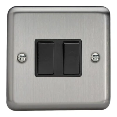 Image of Varilight 2 Gang 10A 1 or Way Rocker Switch Matt Chrome