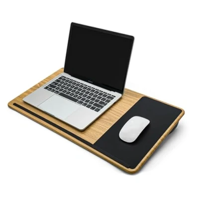 Image of ergomi Portable Lapdesk with Soft Cushion, Wrist Support, Dual Sides Usage, Laptop Bed Tray Great for Reading, Writing, Notebook Using, Work from Home, Fit up to 16&quot; Laptop, Wooden.