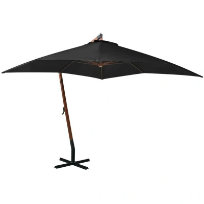 Image of vidaXL Hanging Garden Parasol with Pole Black 3x3 m Solid Fir Wood