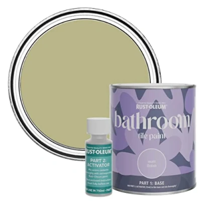Image of Rust Oleum Green Water Resistant Bathroom Tile Paint in Matt Finish Sage 750ml