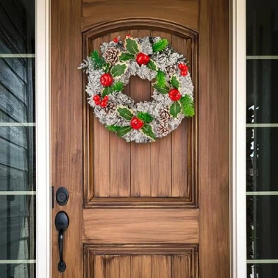 Image of Marco Paul Christmas Wreaths for Front Door 30cm/11inch Indoor Outdoor Decorations Artificial Xmas Garland with Apples and Pinecones (30cm Pinecone Apples)