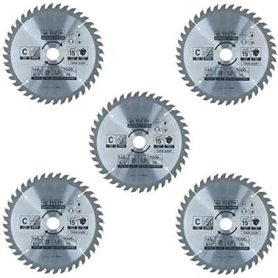 Image of Circular Saw Blade 165mm x 16 / 20mm 40 Teeth TCT Cutting Disc Wood 5pc