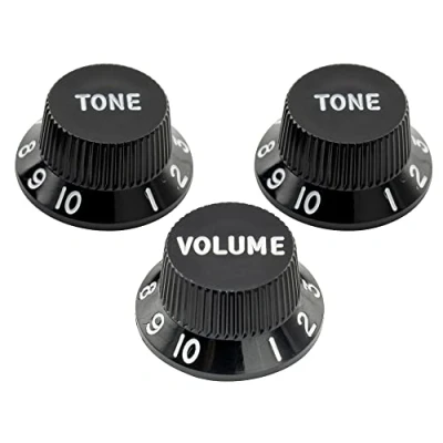Image of Musiclily Ultra Universal Fitting Size Strat Knobs 2 Tone 1 Volume Set for Fender Stratocaster ST Style Electric Guitar, Black
