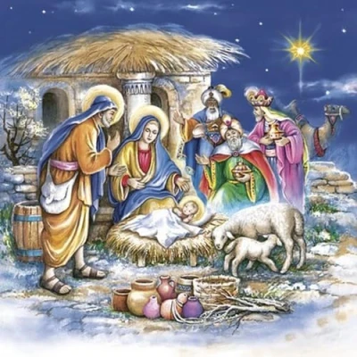 Image of Malagro 20 Napkins Christmas Holy Family Table Decoration Paper with Motif Also for Decoupage and 33 x cm