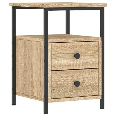 Image of vidaXL Engineered Wood Bedside Cabinet Sonoma Oak Finish Table Side Sturdy Iron Frame Living Room/Bedroom Storage