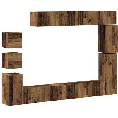 Image of vidaXL 9 Piece TV Cabinet Set Wall mounted Old Wood Engineered