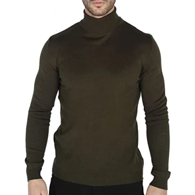 Image of TruClothing Mens Polar Neck Jumper Roll High Turtle Slim Fit Light Weight Olive XXL