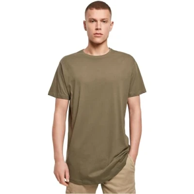 Image of Build Your Brand Men&#039;s Shaped Long Tee T Shirt, Olive, L