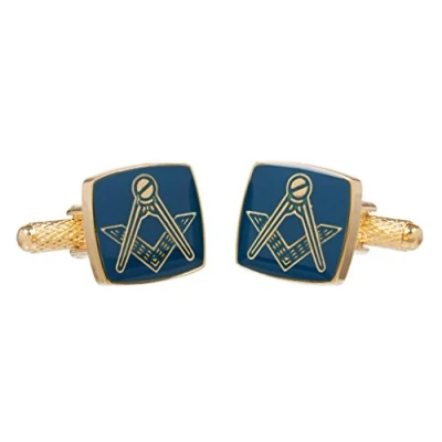 Image of Freemason Masonic Blue Square &amp; Compass Cufflinks Gold Colour in Presented Onyx Art London Cufflink Gift Box
