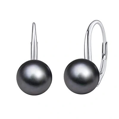 Image of SILVEGO Women 925 Sterling Silver Black Pearl Earrings 8 mm in Color Tahiti from Swarovski