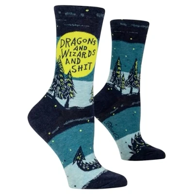 Image of Blue Q women&#039;s Novelty Crew Socks (fit shoe size 5 10), Dragons and Wizards and, One