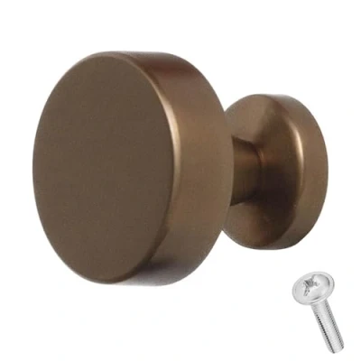 Image of Decoranddecor Carna Modern Round Solid Zinc Luxury Kitchen Knobs Pull Handles 30mm (Bronze)