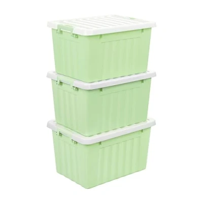 Image of Cetomo 15L*3 Storage Boxes with Lids, Plastic Bins Latching Buckles, Click Closure, Stackable, Nesting, Organizer for Home Office Clothes, Green, 15L 3 Pack