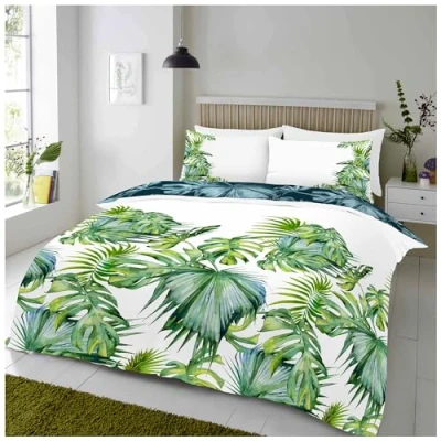 Image of GC GAVENO CAVAILIA Luxury Botanical Double Quilt Bed Cover, Cosy Oriental Garden Duvet Cover Set With Matching Pillowcases, Reversible Leaves Pattern Forest Bedding Set, Multi