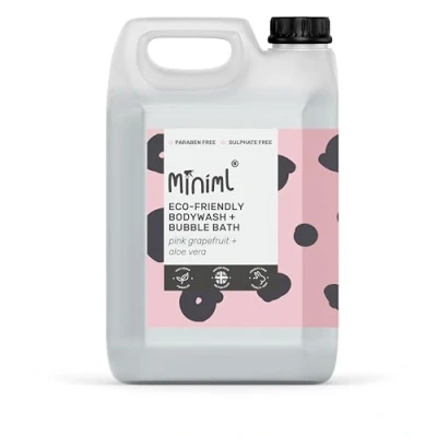 Image of Miniml All Natural Body Wash and Bubble Bath 5L Refill Moisturising Pink Grapefruit Aloe Vera Sensitive Skin Eco Shower Gel Soak Vegan Friendly Hand, Face &amp; High Foam Scrub