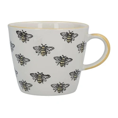 Image of New Gisela Graham Ceramic Bumble Bees Painted Yellow Trim Bee Cup Mug