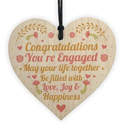 Image of RED OCEAN Wedding Engagement Couple Mr &amp; Mrs Friendship Gift Congratulations Wooden Hanging Heart Plaque Keepsake
