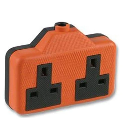 Image of K M Electronics® 2 Gang Way Double Twin Electrical Trailing 13A AMP Socket Orange