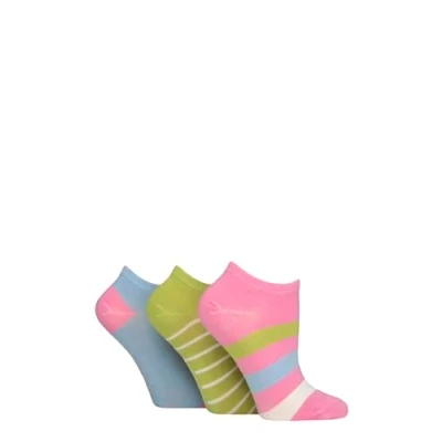 Image of Women&#039;s 3 Pair SOCKSHOP Patterned, Striped, Plain, Ribbed and Mesh Bamboo Trainer Socks Ocean View Striped 4 8