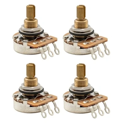 Image of Musiclily Pro HD B1M Pots Brass Standard Split Shaft 3/8 Inch Linear Taper Potentiometers for LP/SG/Offset Style Electric Guitar Bass (Set of 4)