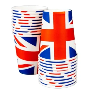 Image of SHATCHI 10pcs Great Britain Union Jack Party Paper Cups Tableware King&#039;s Coronation Supplies Pub BBQ Royal Theme Table Decorations