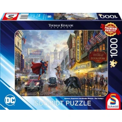 Image of Schmidt Thomas Kinkade: Batman, Superman and Wonder Woman 1,000 Piece Jigsaw Puzzle Ages 12+ , 6ft
