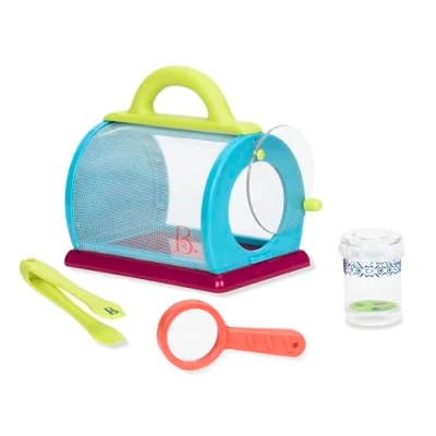 Image of B. toys Bug Bungalow insect Catching Kit with magnifying glass box catcher and large tweezers Outdoor Exploring set for outdoors, garden, forest, 3 years +