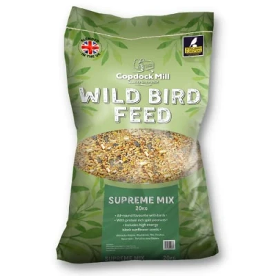 Image of Copdock Mill Wild Bird Seed Supreme Mix 20kg All Year Round Food 100% Natural Ingredients Including Peanuts for Birds Suitable Species