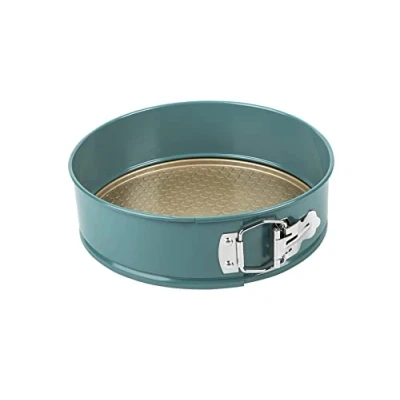 Image of Prestige x Nadiya 23cm Springform Cake Tins for Baking Non Stick Round 9 Inch Tin, Dishwasher Safe Steel Bakeware, Teal &amp; Gold