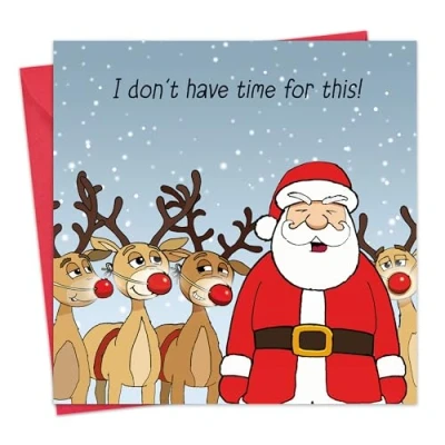 Image of Twizler Merry Christmas Card with Santa &amp; Reindeers Happy Xmas Funny Womens for Her Female Mens Him Male