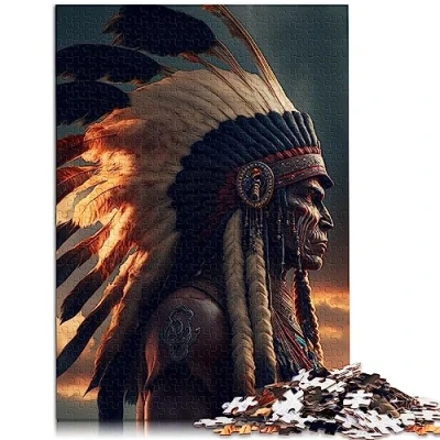 Image of Jigsaw Puzzle Adult Native American Chief for Adults 1000 Pieces Cardboard puzzles Kids Age 12 Years Up Great Gift 10.27&quot; x 20.47&quot;/26 * 38cm.