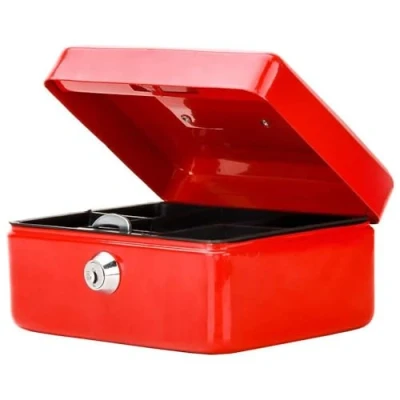 Image of Cash Box Coin Money Bank Deposit Lockable Metal Tin Petty Key Security Safe Boxes (Red, 4&quot; inches)