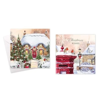 Image of Tallon Festive Wonderland Square Xmas Christmas Cards, Box of 10, Assorted Designs (XC0102 Trad Scenes)