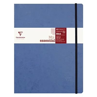 Image of Clairefontaine 794464C Collection Age Bag An Elasticated Notebook Sewn My.Essential Blue B5 19x25 cm 192 Lined Numbered Pages 90 g Ivory Paper Glossy Leather Grain Card Cover