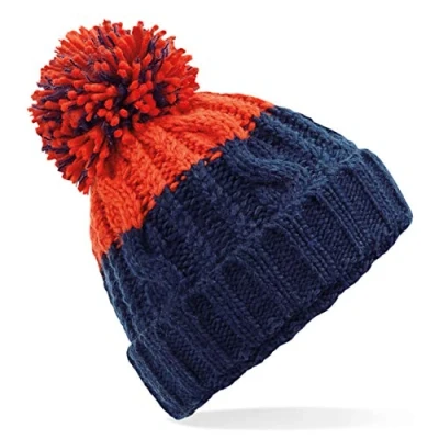 Image of Beechfield B437 Apres Beanie Oxford Navy/Fire Red