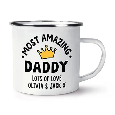 Image of Personalised Most Amazing Daddy Crown Enamel Mug Cup
