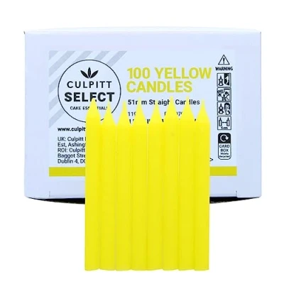 Image of Culpitt Select Yellow Birthday Candles, Pack of 100, 51mm Bright Celebration Cake Candles for Party, Birthday, Treats