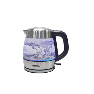 Image of AddAcsaCi Premium Glass Kettle 1.0 Litre Fast Boil 3000W Illuminating with LED Lighting Blue Stainless Steel