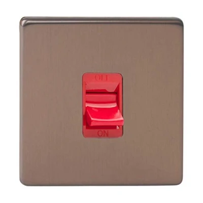 Image of Varilight XDY45SS.BZ Screwless Brushed Bronze 45A DP Cooker Switch Single Plate