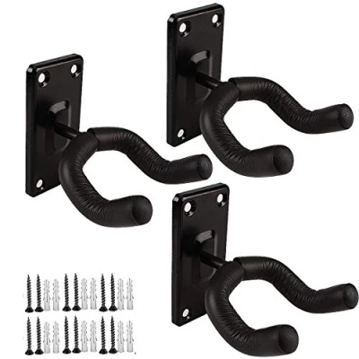 Image of Guitar Wall Mount hanger Acoustic Electric Bass Ukulele Black hook Metal Holder Hangers
