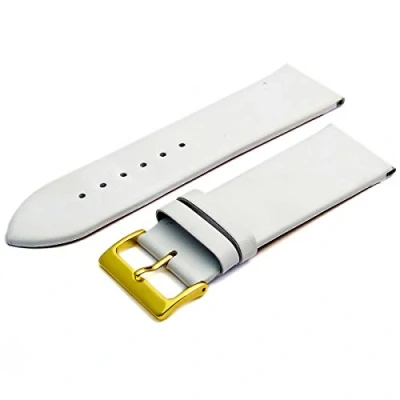 Image of Fine Calf Leather Watch Strap Band 28mm White with Gilt (Gold Colour) Buckle. Free Spring Bars (Watch Pins)
