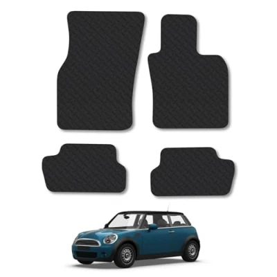 Image of 5mm Rubber Car Mats Compatible With Mini Cooper (2014+) [3 Door] [F56] Tailored Fit Floor Set Accessory Custom Anti Slip Backing Heavy Duty Waterproof Easy Clean Durable All Weather
