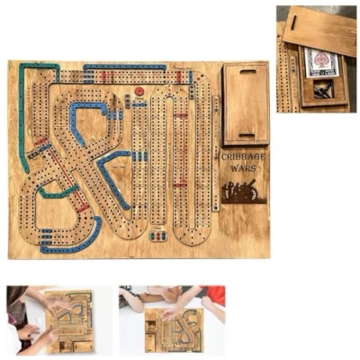 Image of cribbage Wars Board Game Set,Cribbage War Game,Cribbage with Built in Storage Compartment pegs,Cribbage Games Game,Fun Table for Families Friends (1Pcs)