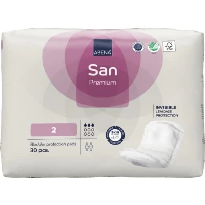 Image of Abena San 2 Premium Incontinence Pads Women and Men 350ml Absorbency 30PK Fast Absorbing Pads, Discreet &amp; Effective Shaped for