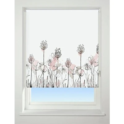 Image of UNIVERSAL Floral Border Patterned Thermal Blackout Roller Blind, Pink, W60cm